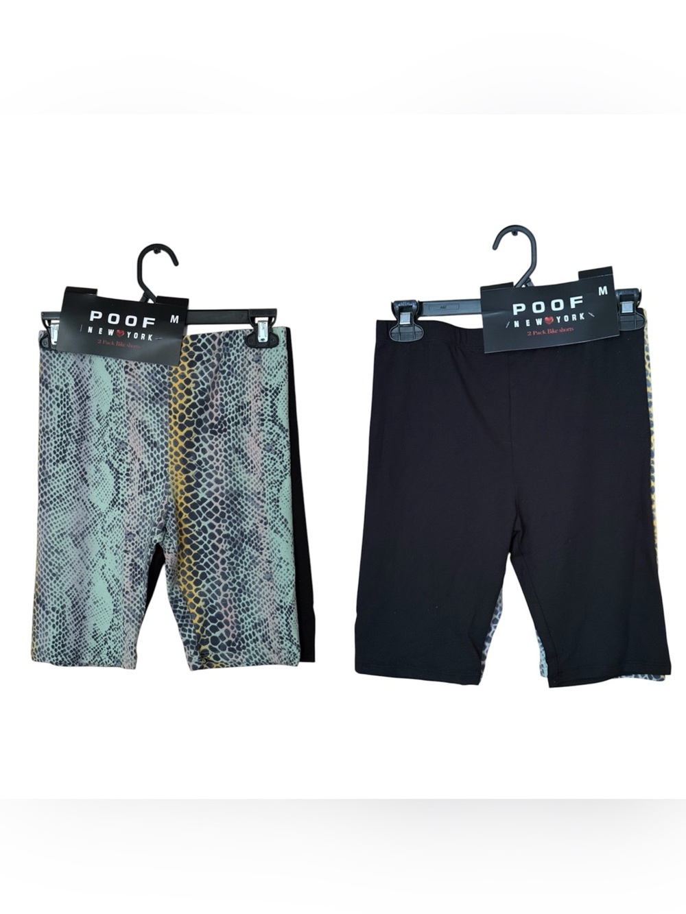 NWT POOF NY Women M Set of 2 Bike Shorts Mint Snake Print & Black activewear